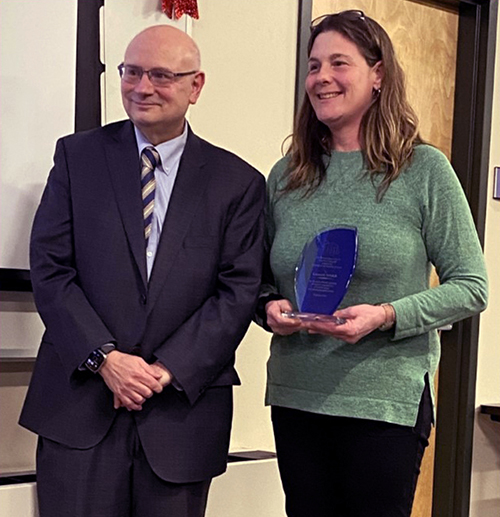 Sam Laganaro and 2024 Goldman Award Winner Annie Mitchell at the Goldman Award presentation on 12/19/24.